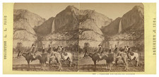 USA, Yosemite Fall Caravan, Vintage Stereo, ca.1865 USA, Caravan at c