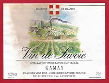 122-36 Etiquette Vin de SAVOIE GAMAY, Cave des Vins fins de CRUET SAVOIE
