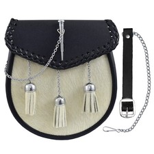 Sporran En Cuir Avec 3 Franges En Peau De Veau Blanc Semi-Dress