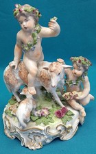 LOVE GROUP PLAYING WITH A SHEEP AND HER LITTLE PORCELAIN EDME SAMSON & CIE