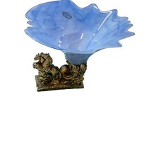 Cristalleria Ottaviano Centerpiece - Blue Marbled Glass & Horse Base - Ital