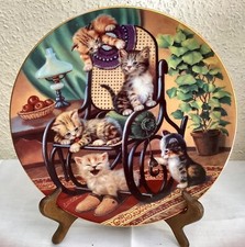 Jurgen Scholz Signed Collectible Plate: Kittens in a Rocking Chair