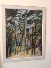 Woodland Landscape Material 60s Signed Bonetti Oil On Table Painting