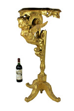 Antique italian Wood carved gold gilt putti cherub angel standing console table 