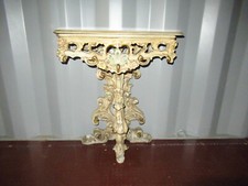 OLD WOODEN BEDSIDE CONSOLE PAINTED MARBLE PLATFORM - VENITIAN STYLE - N°BB