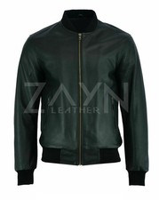 Blouson bombardier noir pour hommes en cuir d'agneau véritable motard...