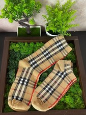 NEW Lot 2 Burberry Checkered Socks Embroidered Stretch Women Unisex Men’s 36-40