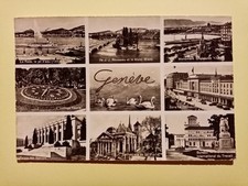 Postcard - Switzerland - Geneva; train station, flower clock, cathedral, inter office