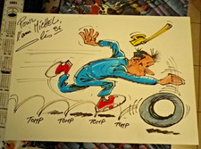 Olis - Garage Isidore -  Dédicace couleurs   sur feuille dessin original BD