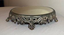 Large antique Round Silverplate Plateau beveled Vanity Jewelry Table top Mirror