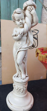 Ancienne Pied de Lampe  Ange Chérubin en Plâtre Peint + Abat-jour à identifier