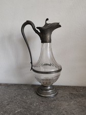 Beautiful antique glass and pewter ewer. Etains Du Manoir. Vintage Pitcher