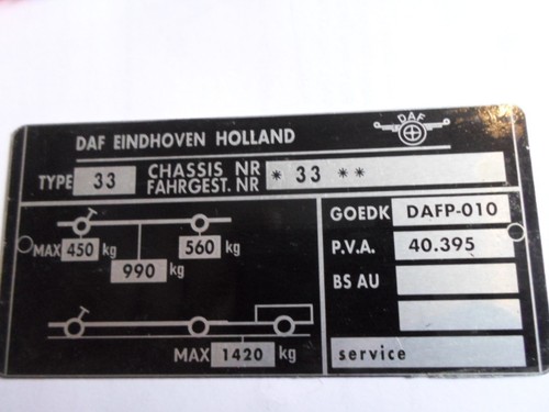 Plaque identification daf 33 - plaque,