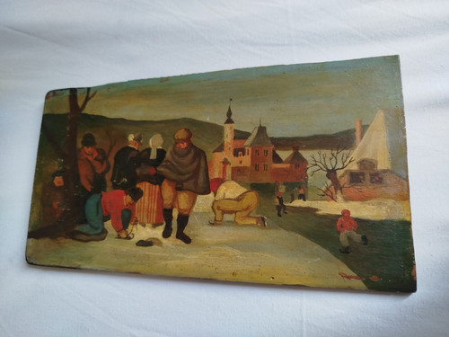 Peinture huile sur panneau - huile,