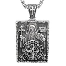 Saint Benedict Sterling Silver 925 Medal Pendant Chain Handcrafted Exorcism