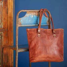 Sac À Main En Cuir Brun Véritable Vintage Pour Femme Fait Main 17"
