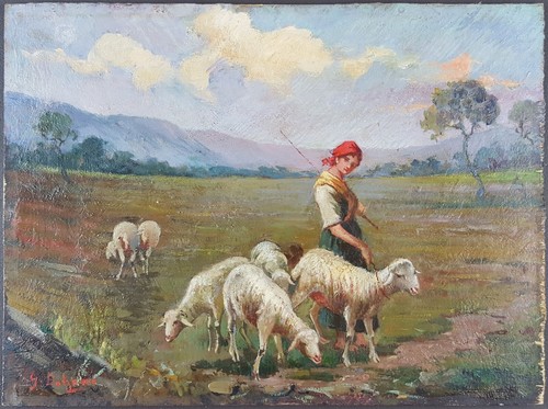 Ancien tableau bergère et - ancien, "bergère