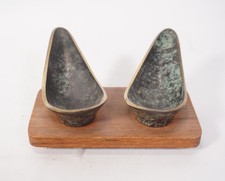 Vintage Mid Century Design Double Brass And Wood Pipe Holder