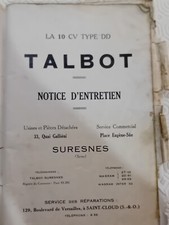 revue technique TALBOT DD 10CH 1928 NOTICE D ENTRETIEN