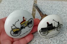 2 anciennes poignées boutons de porte en porcelaine et laiton, automobile