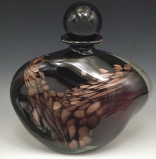 MICHELE LUZORO FRANCE MASSIVE PERFUME BOTTLE DECANTER 11" AMETHYST COPPER FLECKS