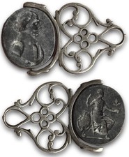 Sceau cachet pivotant XVIIIe prise finement décoré en argent