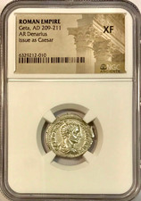 209-211 AD Geta Ancient Roman Silver Denarius Coin NGC XF Extremely Fine