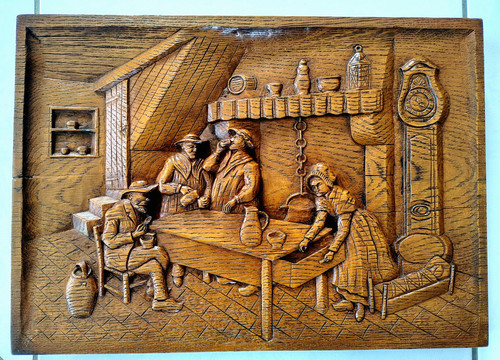Tableau sculpté bois scène
