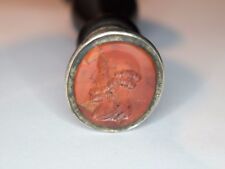 Rare cachet sceau ancien argent massif, Intaille Cornaline et bois noircit. 