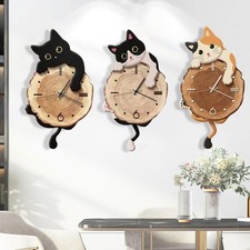 Horloge murale décorative en forme de chat avec queue pivotante, silencieuse,