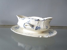 ANTIQUE GIEN SAUCE PAN BLUE FLORAL DECOR