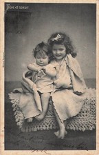 CP BLACK WHITE BROTHER AND SISTER LITTLE GIRL BOY ENVELOPES COVER