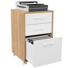 Caisson de bureau JON support imprimante 3 tiroirs blanc et bois