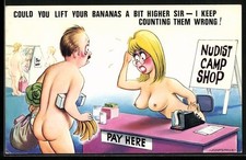 Carte Postale Artiste Homme À Une Caisse Avec Du Chou, Du Lait Et Des Bananes