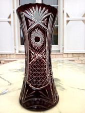 VASE CRISTAL DOUBLE ROUGE RUBIS TAILLE ET CISELE - BOHEME VAL SAINT LAMBERT ?