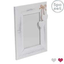 5x rustique coeurs blancs Cadres photo affichage permanent bois 4 x 6" Blanc