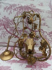 Vintage Gold Metal Chandelier Acanthus and Rose Leaves Complete Fair Condition 32cm H