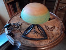 LAMPE DAUM PIED FER FORGE ART DECO NOUVEAU PATE DE VERRE ERA MULLER GALLE TULIPE