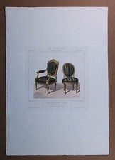 Italy Hand Colored Lithograph of Louis XVI French Chairs "Le Mobilier, Fauteuil 