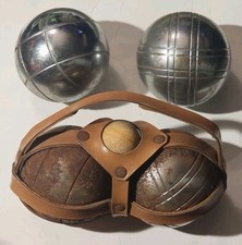 Antique French Boules 4 Balls Petanque Game in Holder 