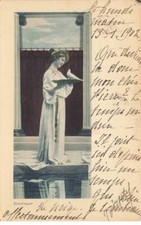 SHOW AG#MK673 WOMAN LONG WHITE DRESS BIRDS DOVES REUTLINGER