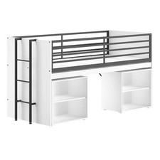 MARCO - Lit Surélevé Combiné 90x200cm Plateau coulissant avec Etagères Blanc