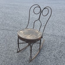 Antique Child Size Ice Cream Parlor Style Twisted Wire Rocking Chair Copper Tone