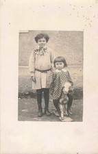 Old postcard photograph circa 1920 VILLENEUVE THE COUNTESS DUO CHILDREN WOODEN HORSE