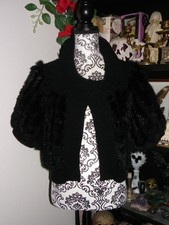 Gilet Cardigan Cape noir vintage fourrure lapin rabbit fur doux et chaud