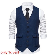 Hommes Bouton Costume Gilets Gilet Business Formelle Col V Décontracté Ajusté