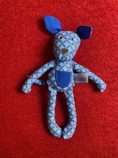 🇫🇷 POMMETTE  DOUDOU CHIEN LOUP TISSU BLEU ORANGE FLEUR 28 CM ETAT NEUF