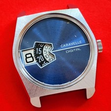 Caravelle Jump Hour Watch Blue Digital Display Case and Crown