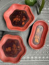 Lot of 3 Antique Chinese Lacquered Wooden Bowls, Serving Plates