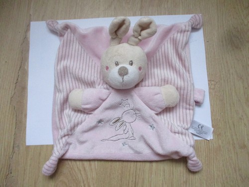 Doudou plat carré lapin rose